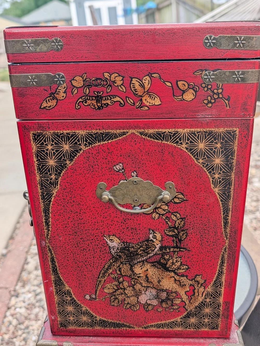 Vintage Hand Painted Four Drawer Wooden Jewelry Box
